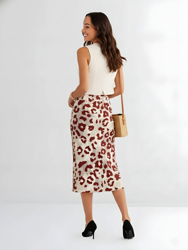 Crimson Wildspots Midi Skirt