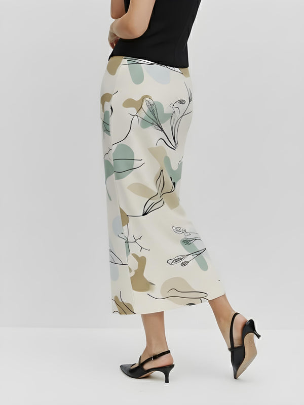 Olive Sketch Meadow Midi Skirt