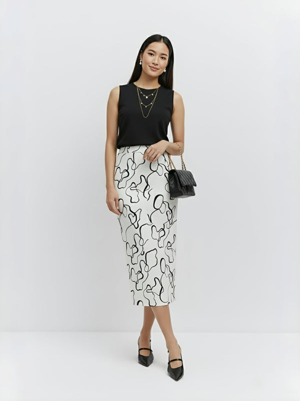 Monochrome Mirage Midi Skirt