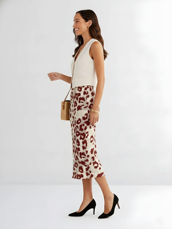 Crimson Wildspots Midi Skirt