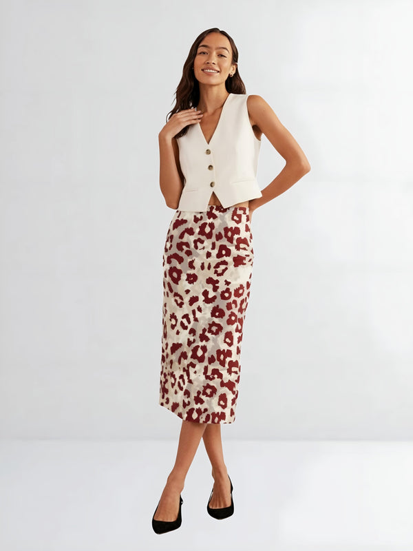 Crimson Wildspots Midi Skirt