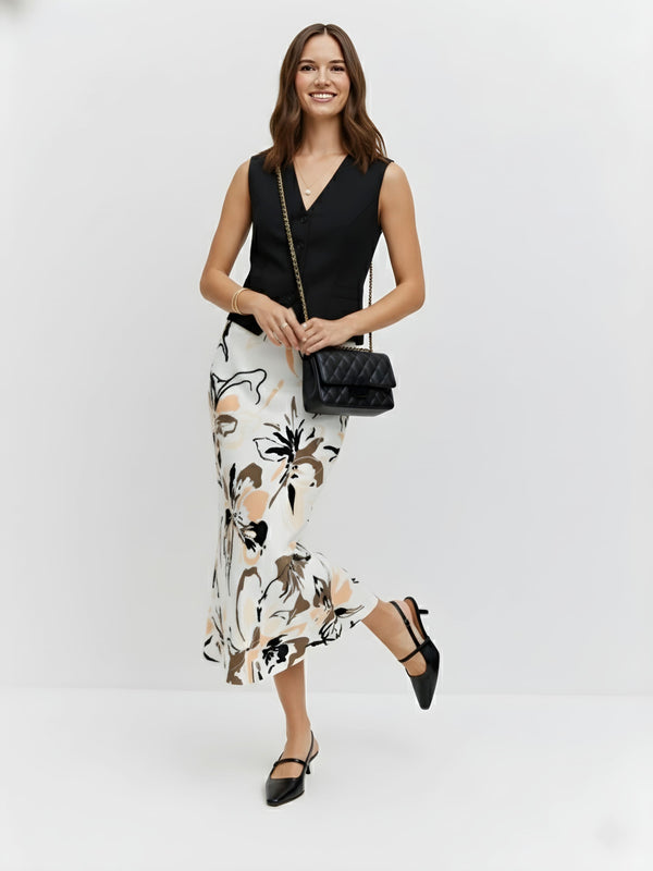 Blush Ink Florals Midi Skirt