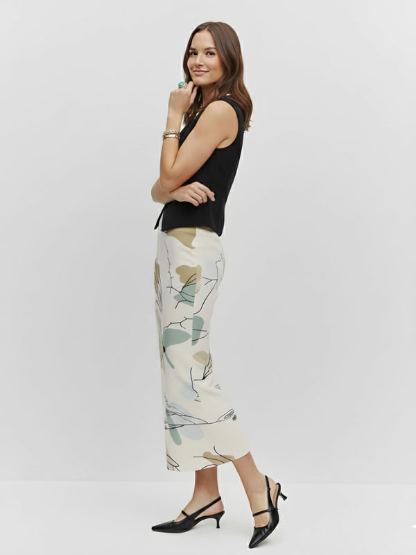 Olive Sketch Meadow Midi Skirt