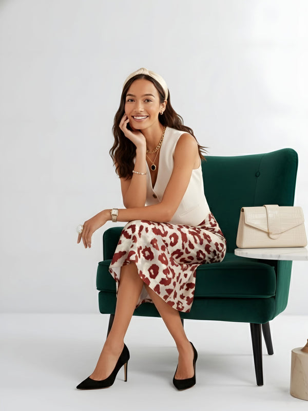 Crimson Wildspots Midi Skirt