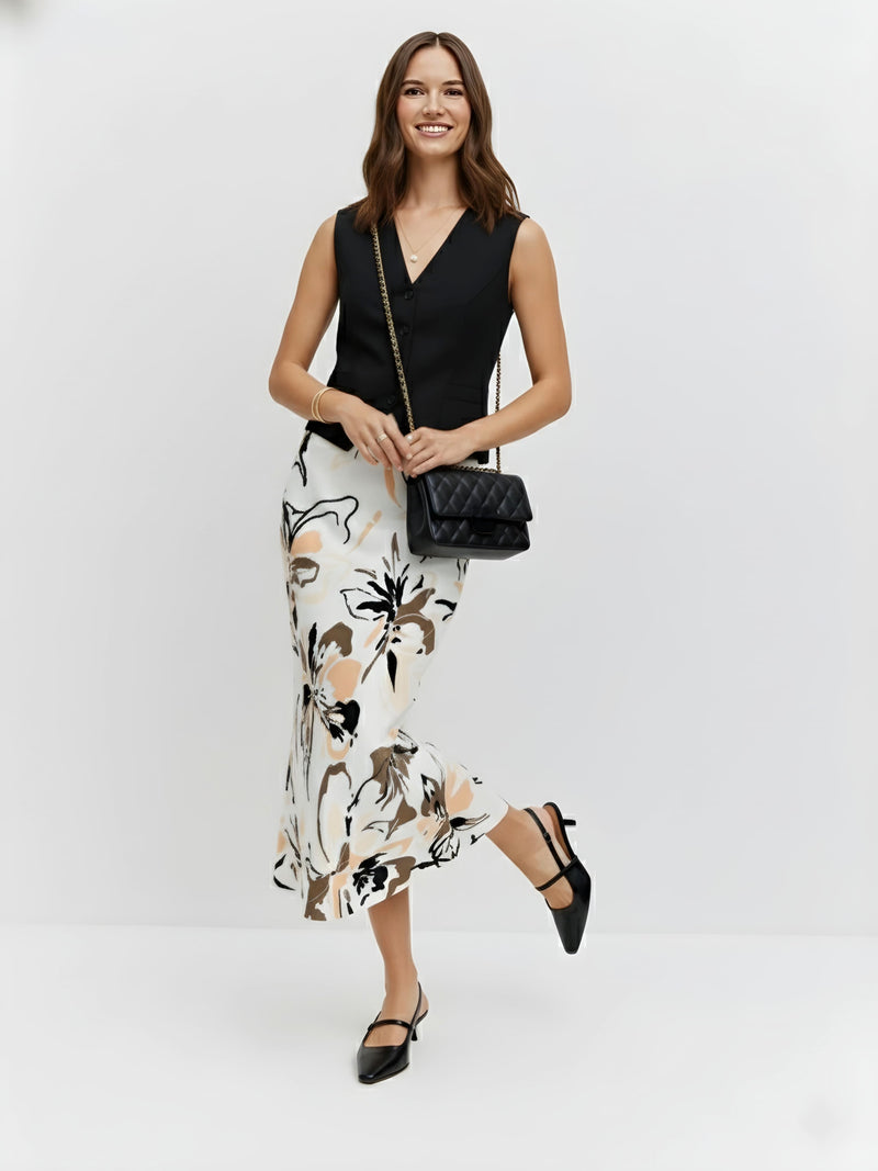 Blush Ink Florals Midi Skirt